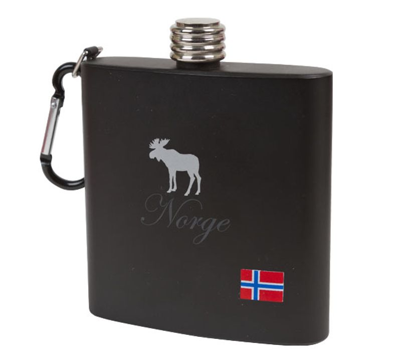 Hip flask with moose and flag