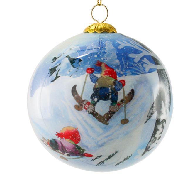 Main Image Glass bauble, Santa on skis