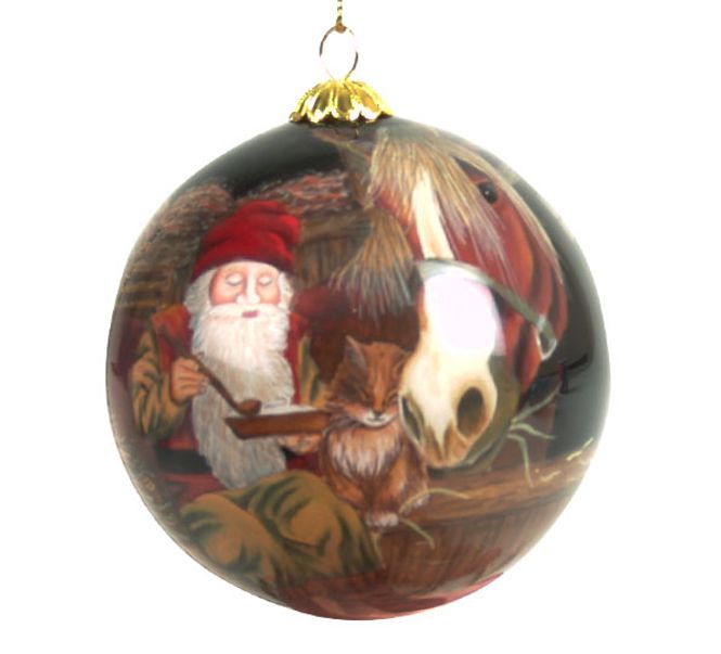 Main Image Glass bauble, Santa in the barn
