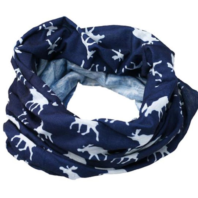 Neck gaiter with moose silhouettes blue/white