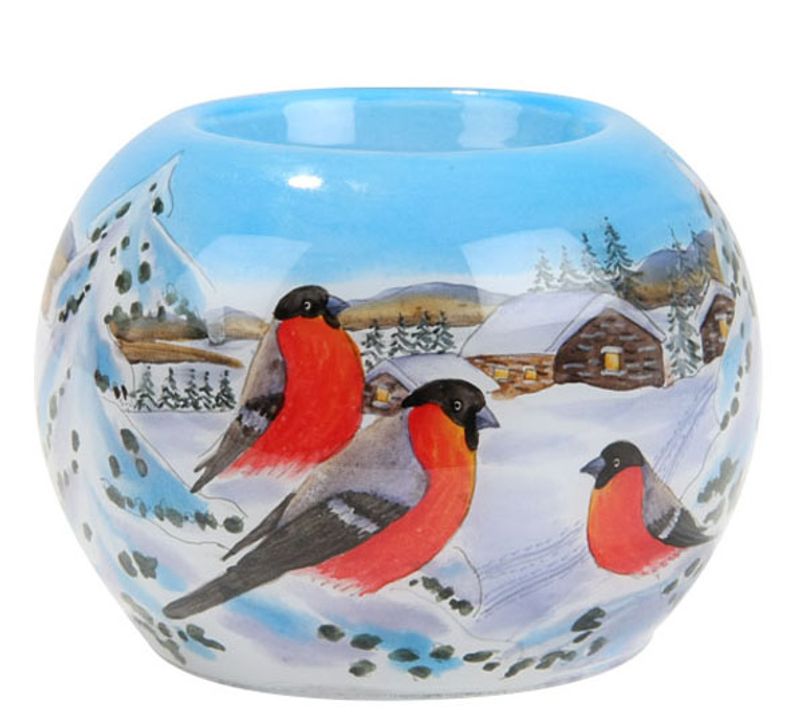 Candle holder with bullfinch