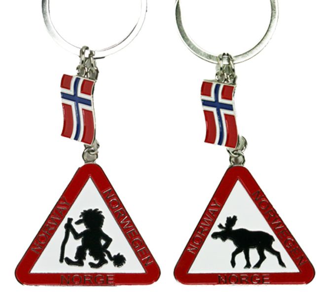 Main Image Keychain, moose and troll road sign double-sided.