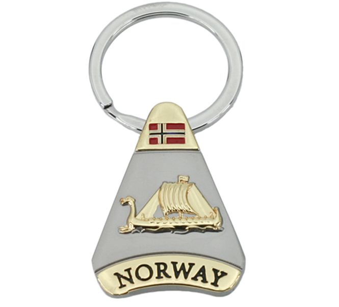 Main Image Keychain, triangular, gold/ silver, Viking ship