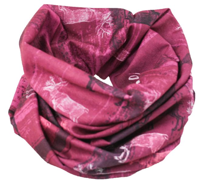 Main Image Neck gaiter with old reindeer pattern burgundy