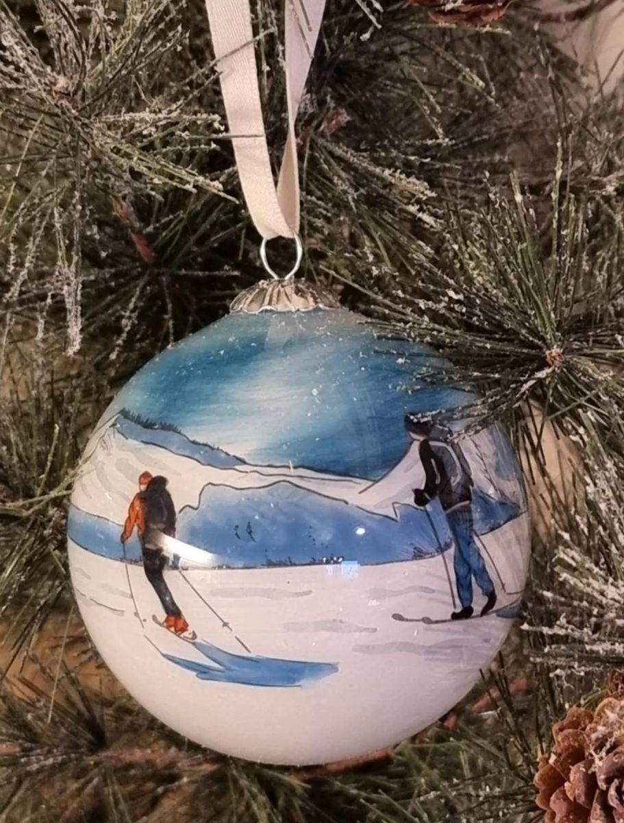 Hand painted glass bauble, Upwards, the Mountain is calling