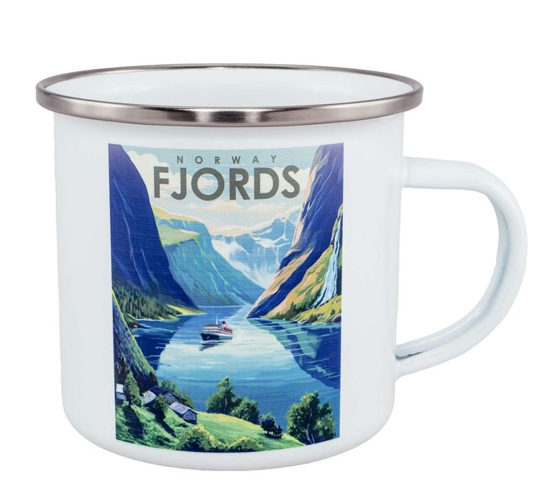 Enamel mug, Fjords, retro
