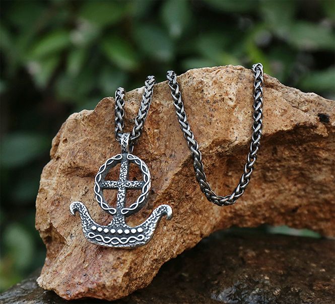 Main Image Viking necklace, Viking ship cross