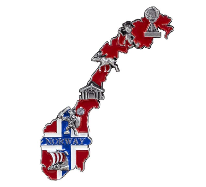 Metal magnet, map of Norway in flag colours
